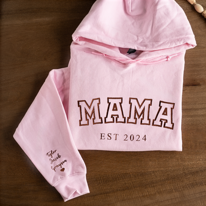 Customized Mama Hoodie with Names on Sleeve