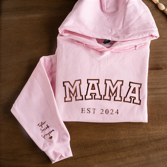 Customized Mama Hoodie with Names on Sleeve