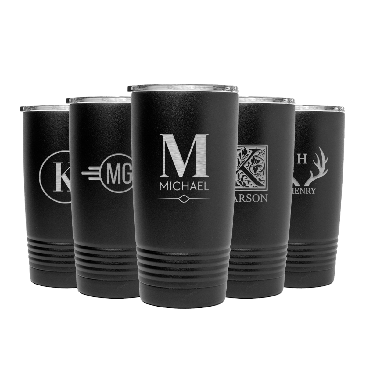 Customized Set of 5 20oz Tumblers with Silver Lip