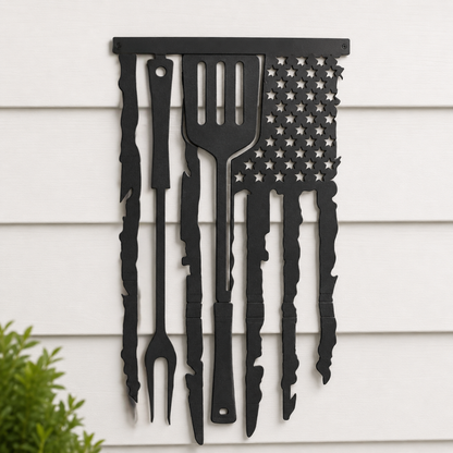 BBQ US Flag Metal Sign