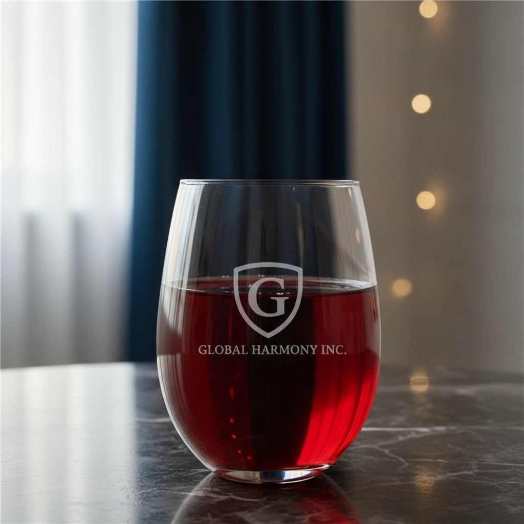 Engraved Custom Logo Stemless Wine Glass