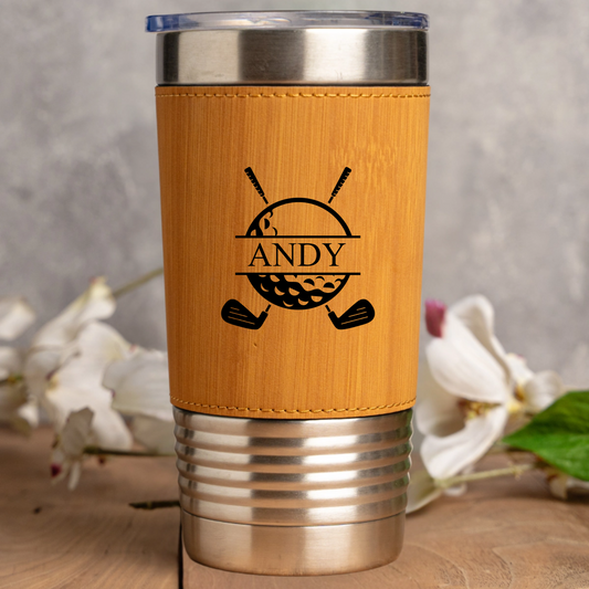 Customized Leather Wrapped Stainless Golf Tumblers