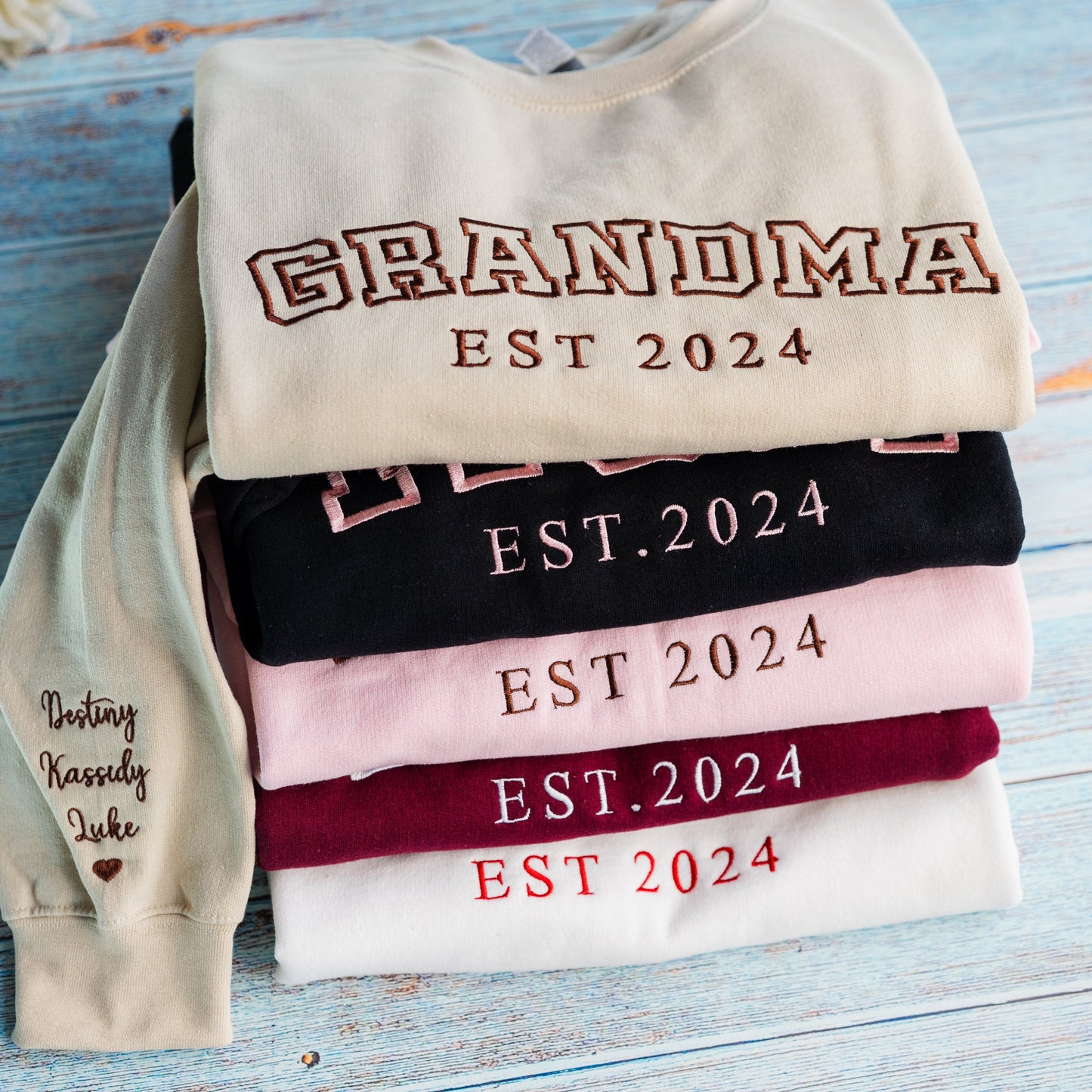 Custom Embroidered Mama/Grandma Family Names Sweatshirt