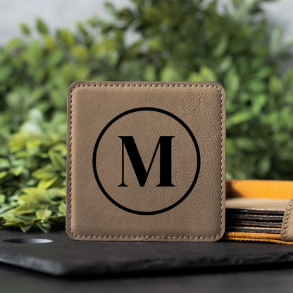 Customized Light Brown Leather Coasters