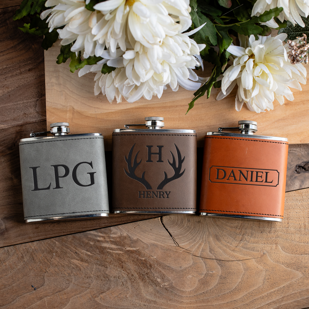 Customized Leather Wrapped Stainless Steel Flasks