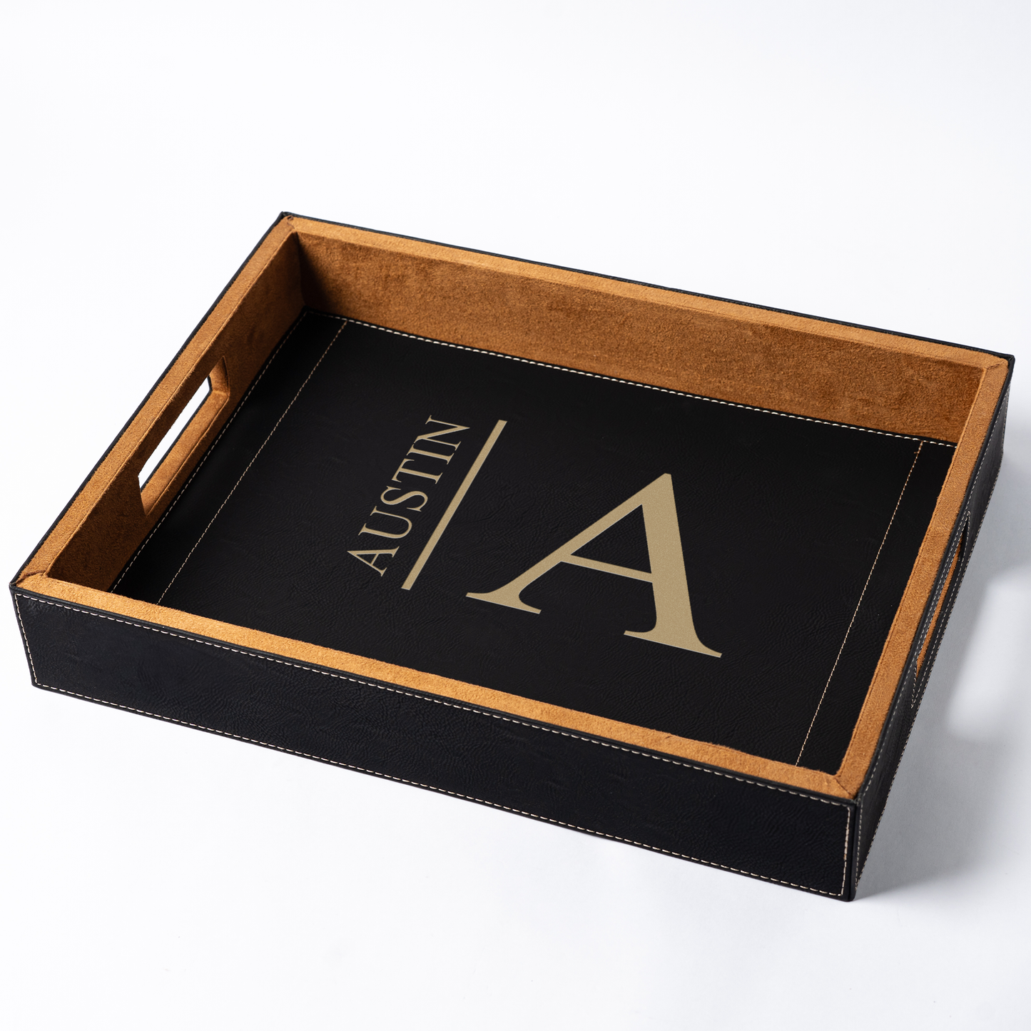 Customized Black Vegan Leather Serving Tray