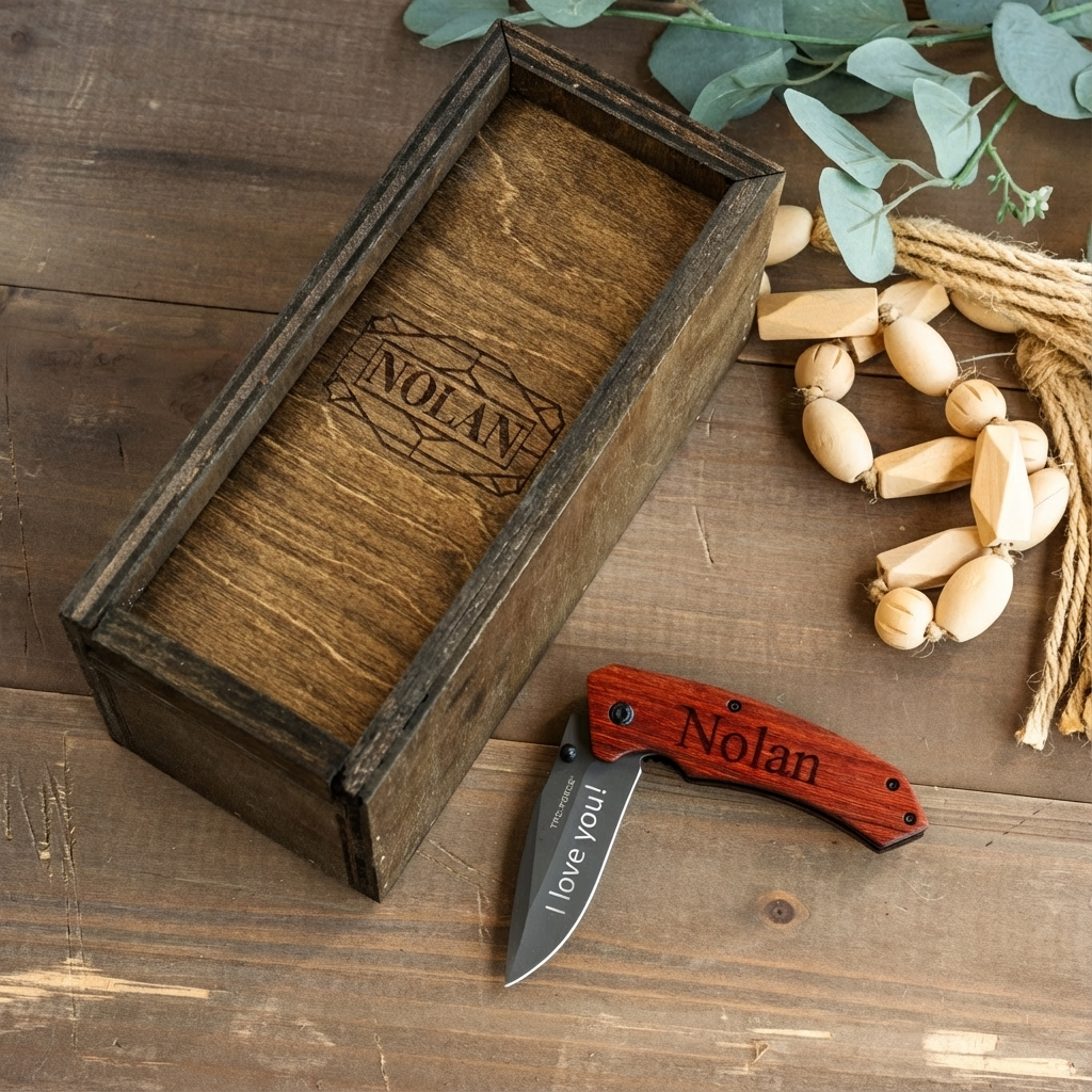 Customized Brown Wood Pocket Knife with Gift Box
