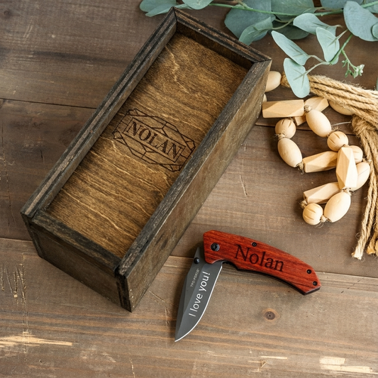 Customized Brown Wood Pocket Knife with Gift Box