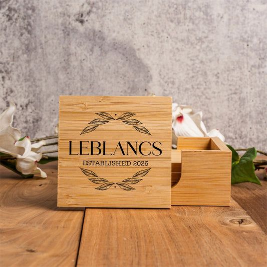 Custom Engraved Bamboo Coasters - Signature Designs