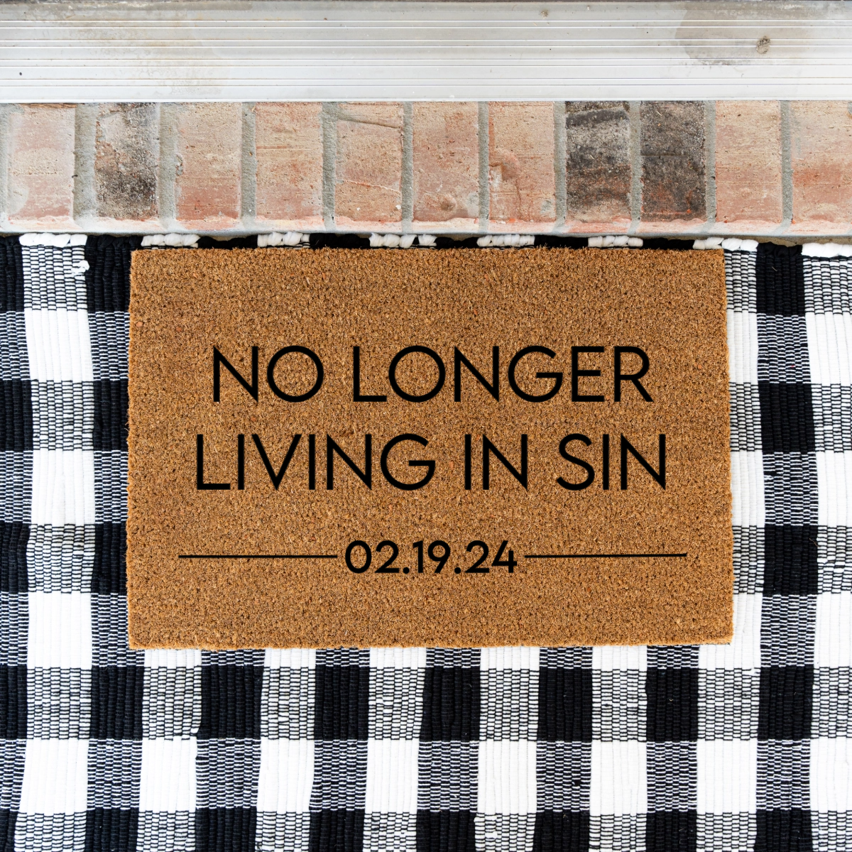 No Longer Living In Sin Doormat - Customized Wedding Doormats