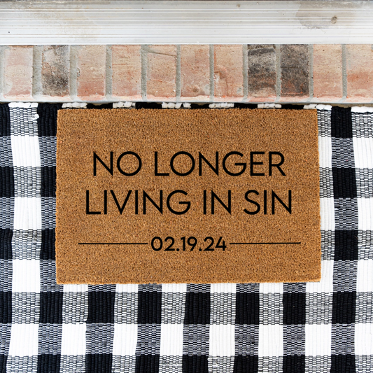 No Longer Living In Sin Doormat - Customized Wedding Doormats