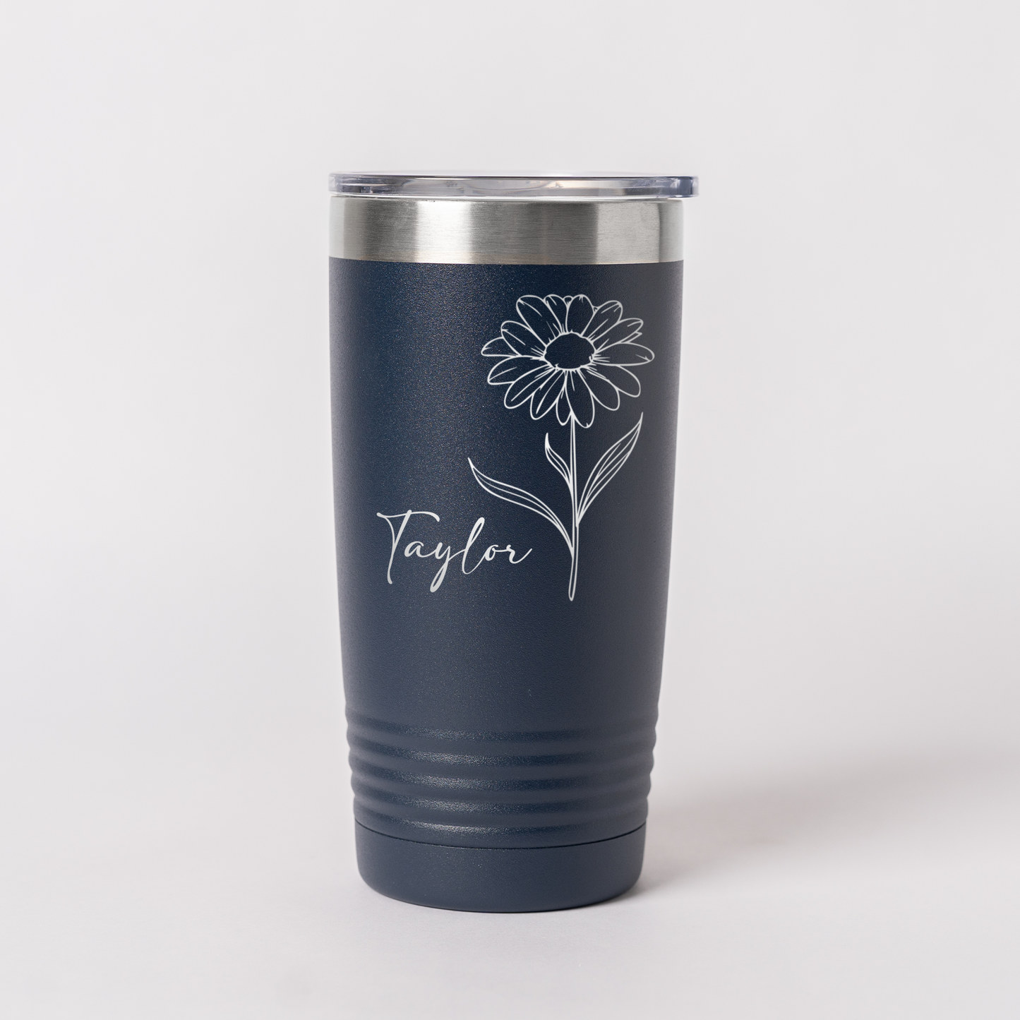 Customized 20oz Tumbler with Silver Lip - Birth Flower Designs (Horizontal Name)