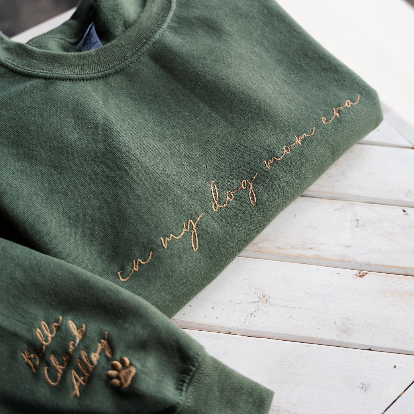 Customized In My Dog Mom Era Crewneck with Names on Sleeve