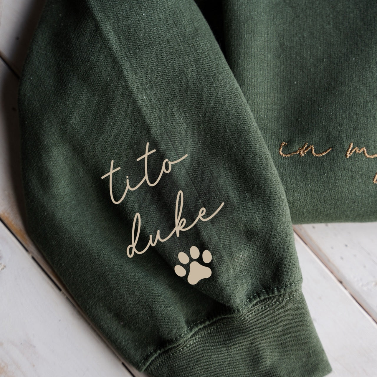 Customized In My Dog Mom Era Crewneck with Names on Sleeve