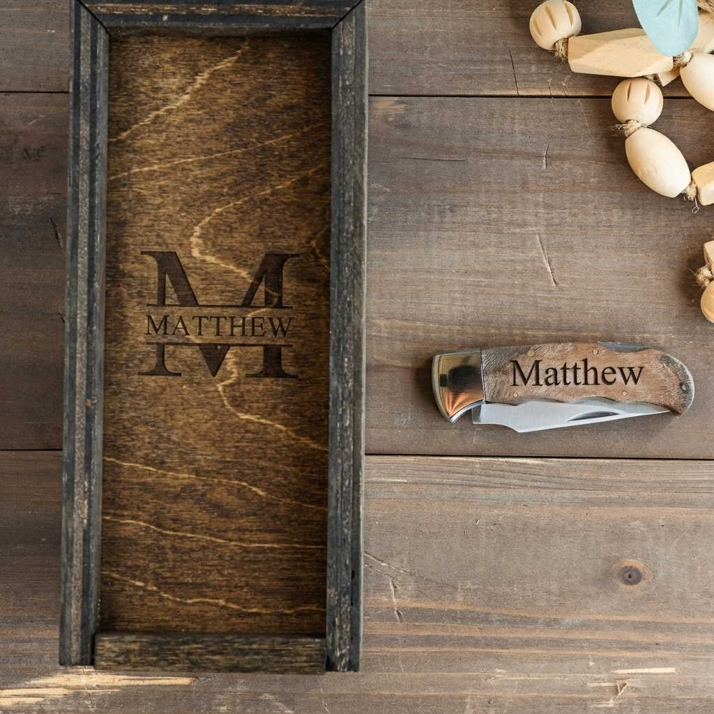 Customized Burl Wood Handle Knife with Gift Box