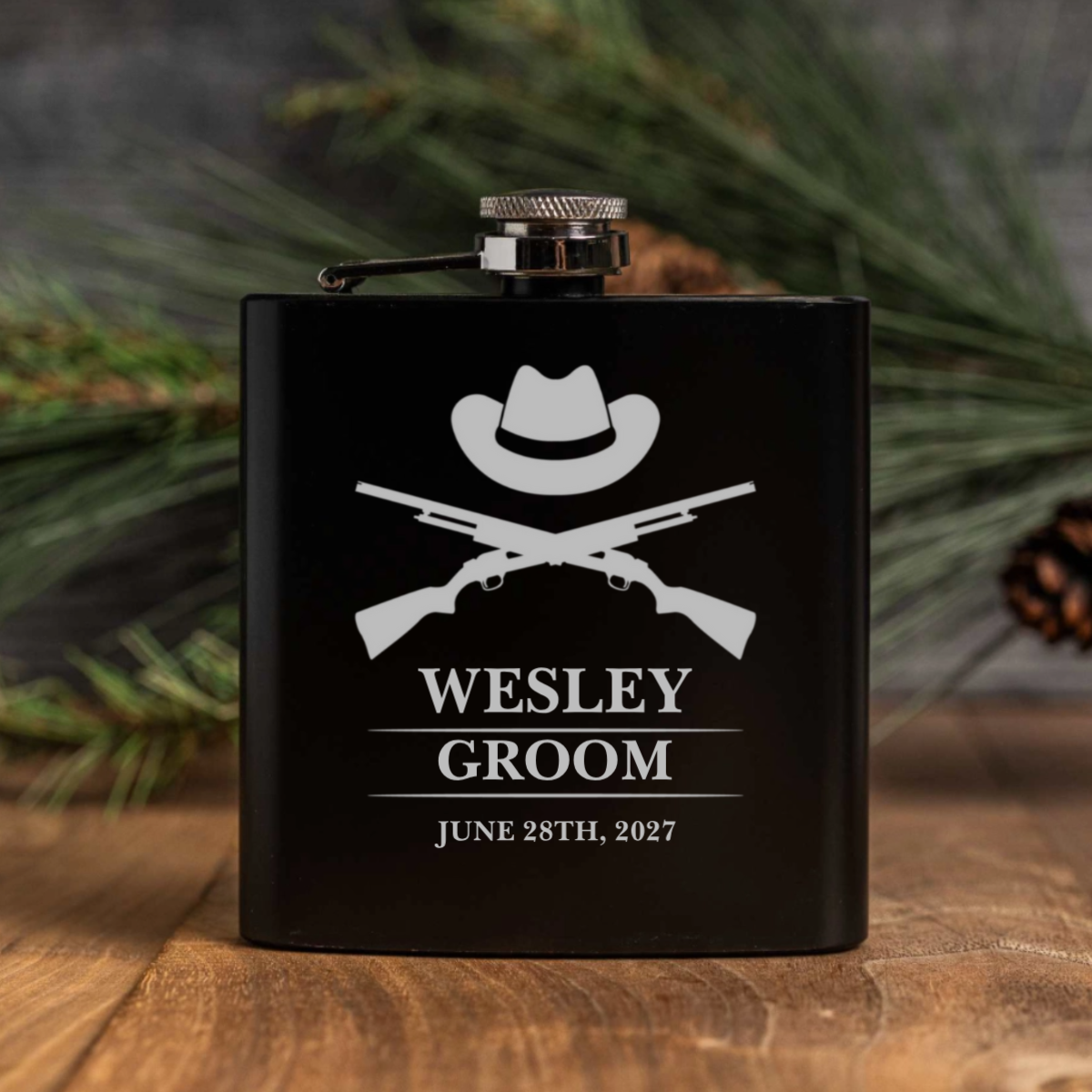 Customized Groomsmen Black Powder Coated Flasks