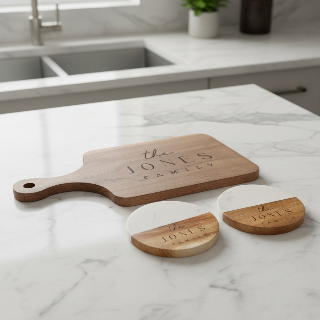 Customized Cutting Board & Coasters Gift Set