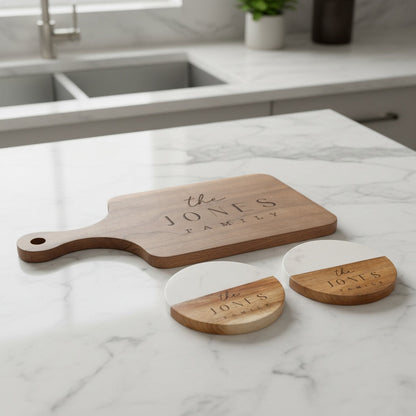 Customized Cutting Board & Coasters Gift Set