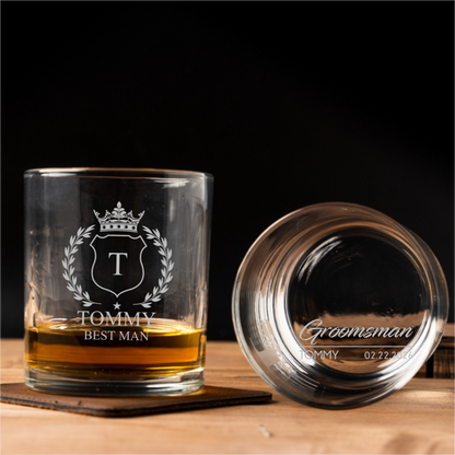 Custom Whiskey Glass Front & Bottom - Groomsmen, Bridesmaids, Best Man