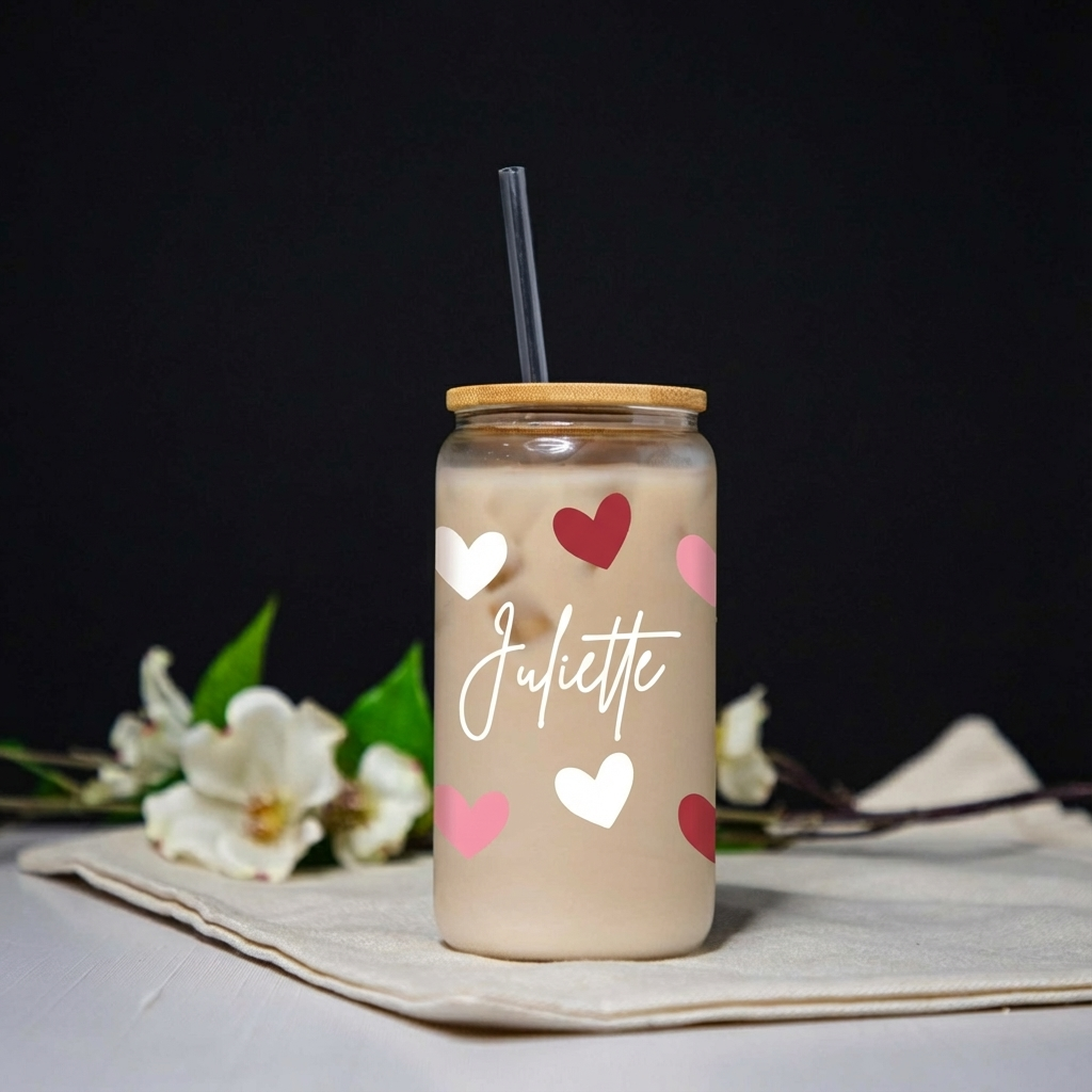 Customized Galentines Day Heart Glass Cans