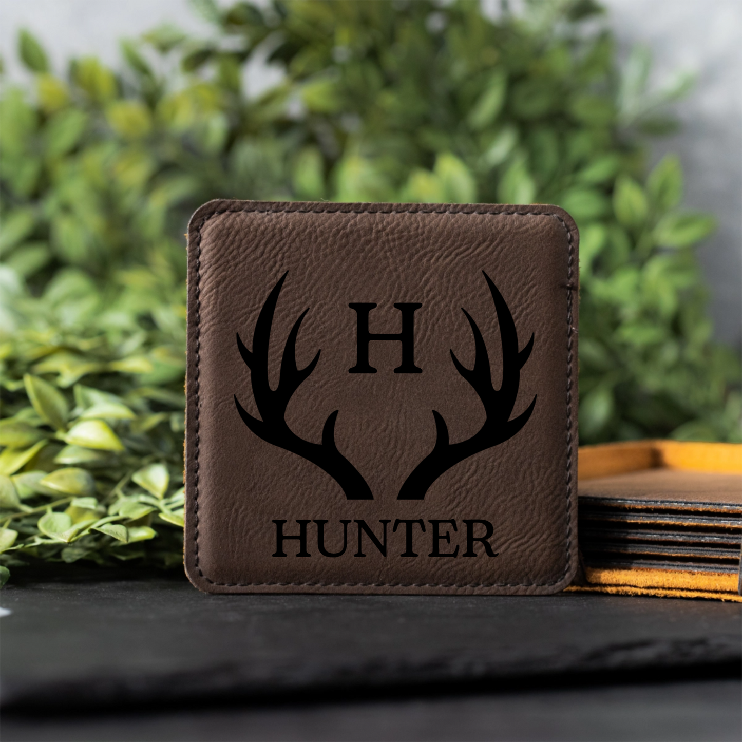 Customized Dark Brown Leather Coasters