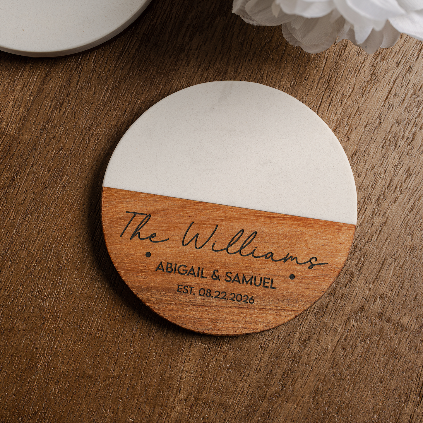 Customized Wood & Marble Acacia Coasters