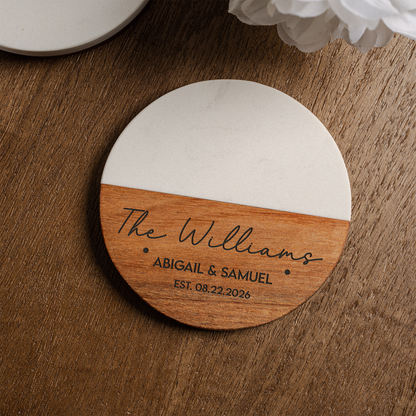 Customized Wood & Marble Acacia Coasters