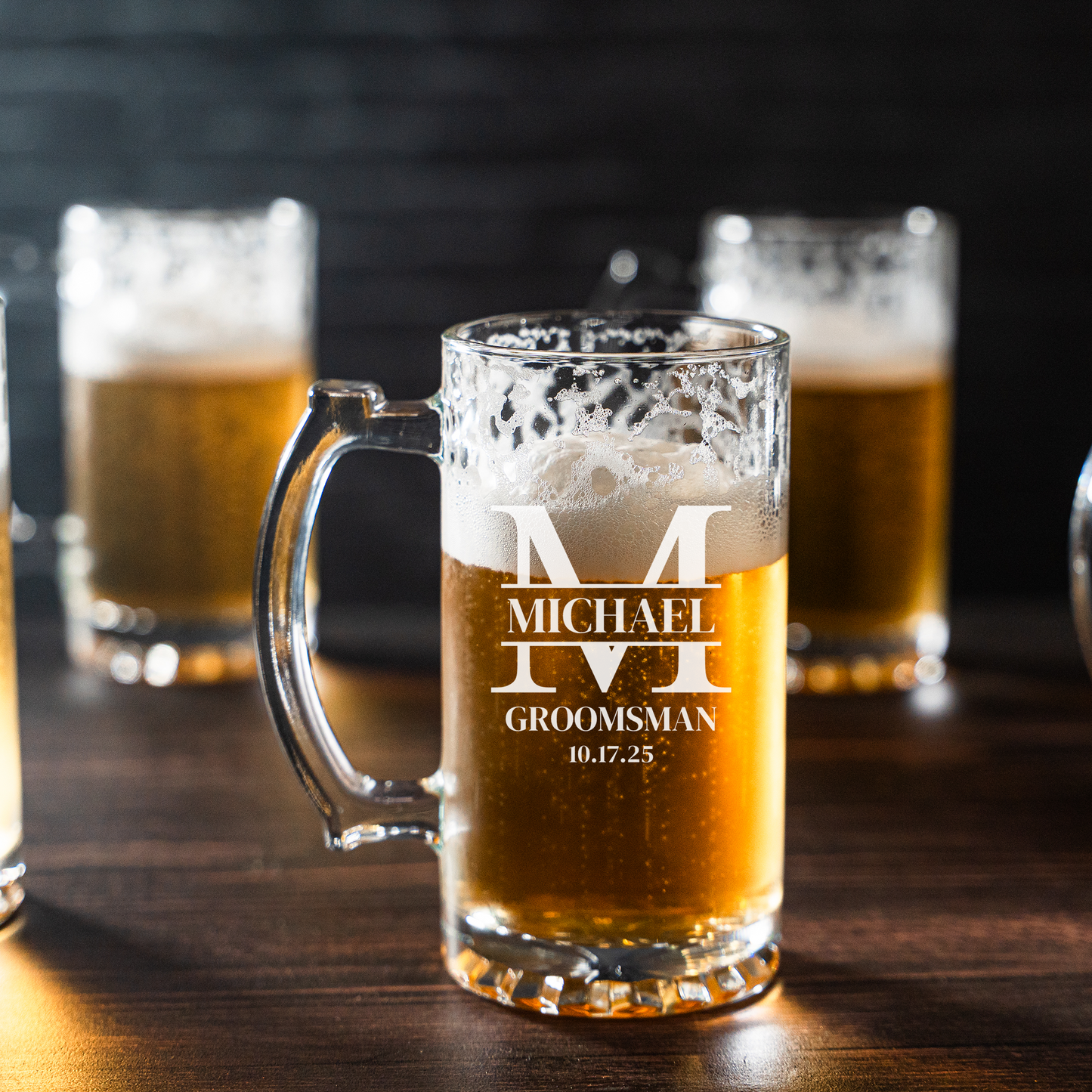 Set of 5 25oz Beer Mugs - Wedding Designs Groomsmen Gift