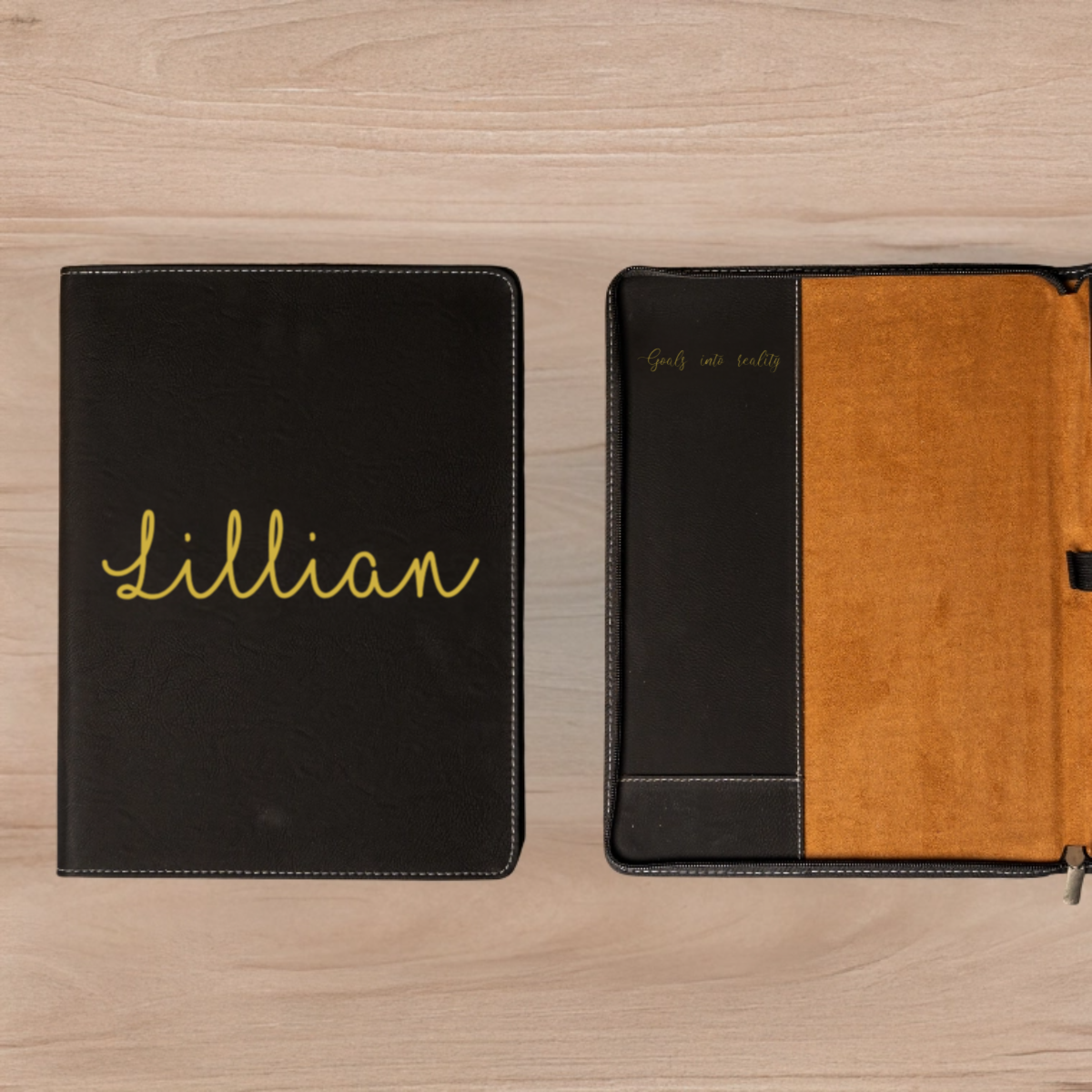 Customized Leather Portfolios - Black & Rustic Script