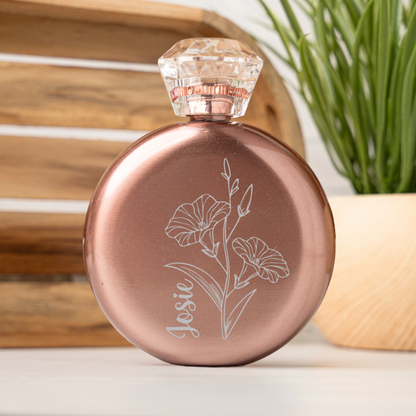 Customized Birth Flower Glam Flask - Vertical Name