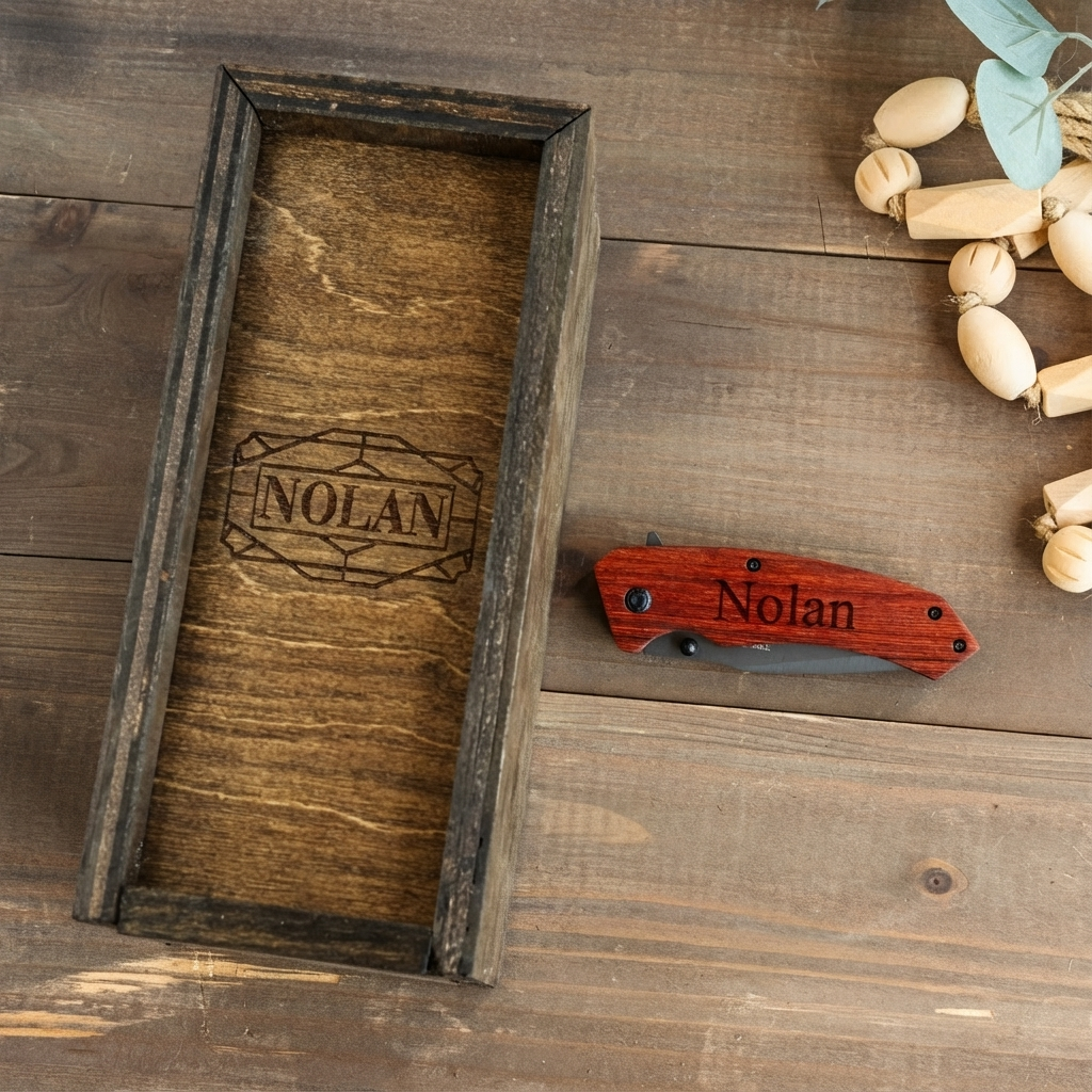 Customized Brown Wood Pocket Knife with Gift Box