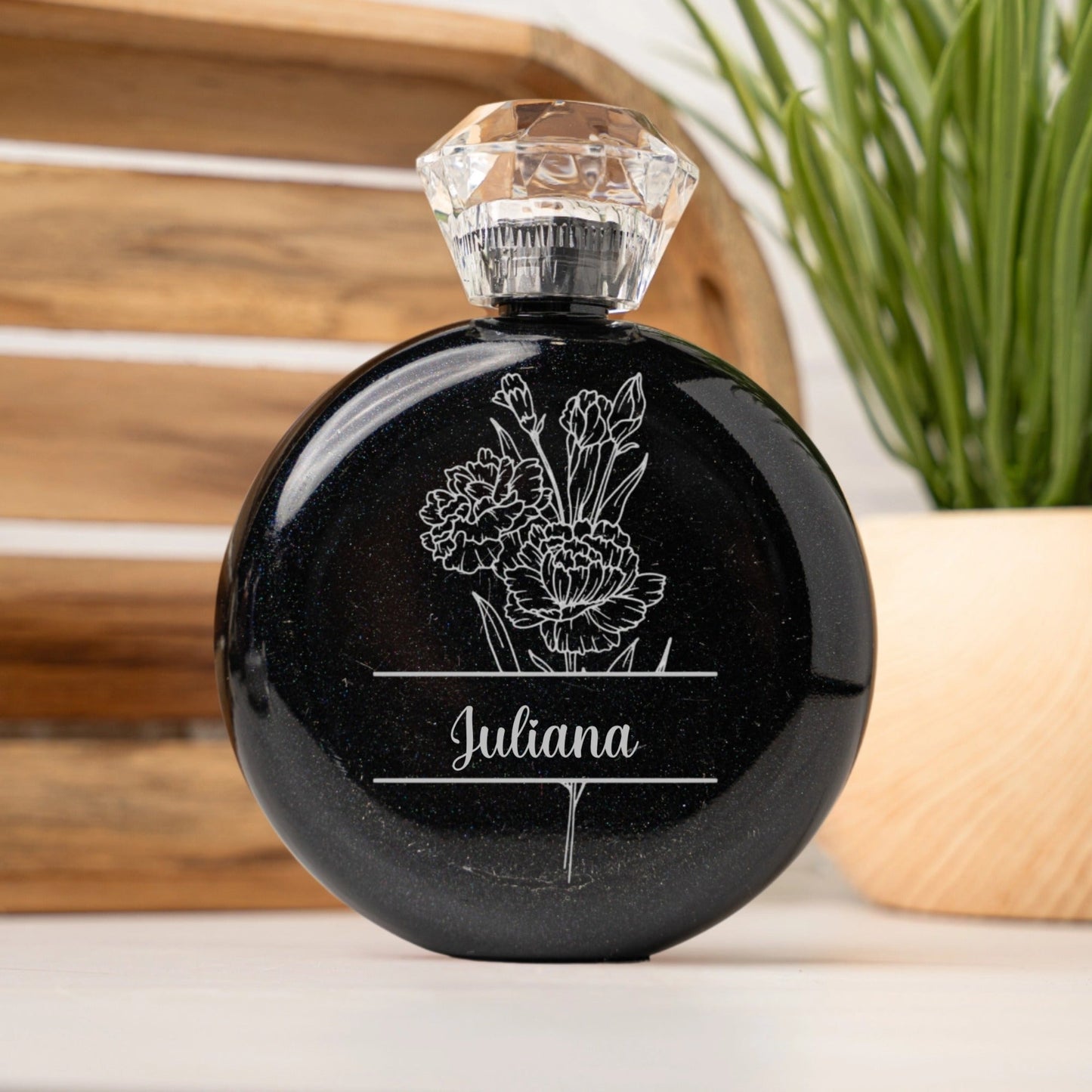 Customized Glam Flask Split Birth Flower Designs