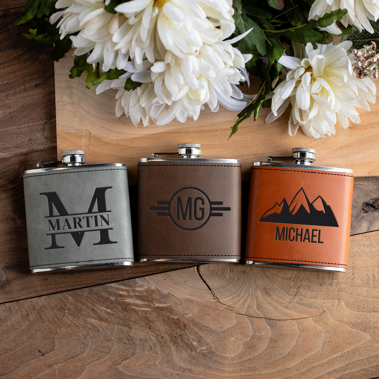 Customized Leather Wrapped Stainless Steel Flasks