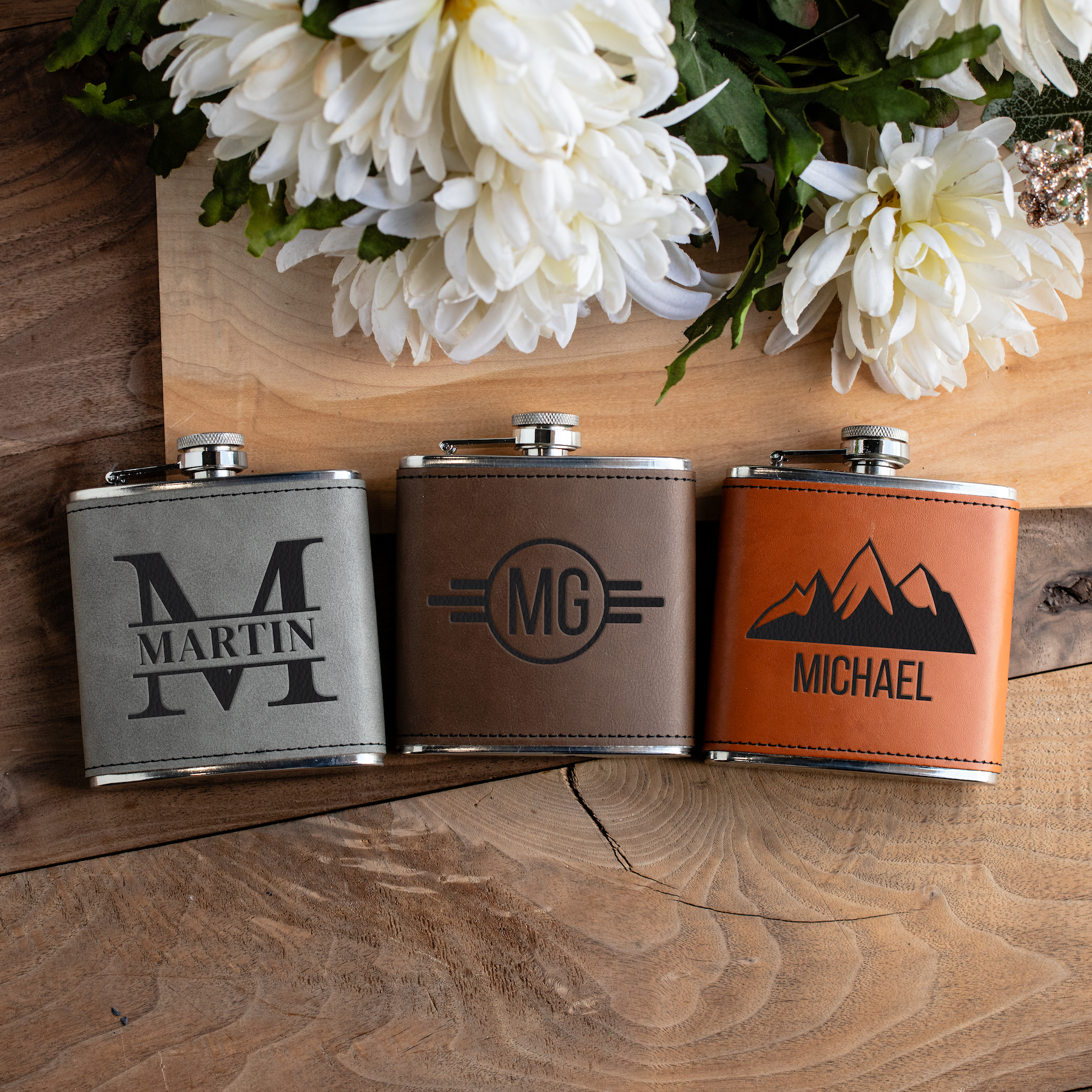 Customized Leather Wrapped Stainless Steel Flasks