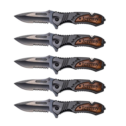 Groomsmen Gift Set of 5 Custom Black Handle & Blade Hunting Knives