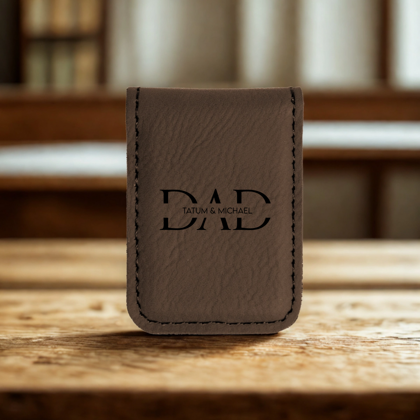 Custom Engraved Dad Leather Money Clip