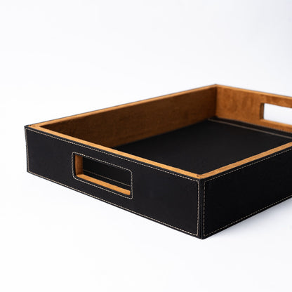Customized Black Vegan Leather Serving Tray