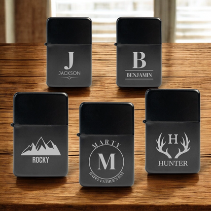 Set of 5 Customized Black Stainless Steel Lighters