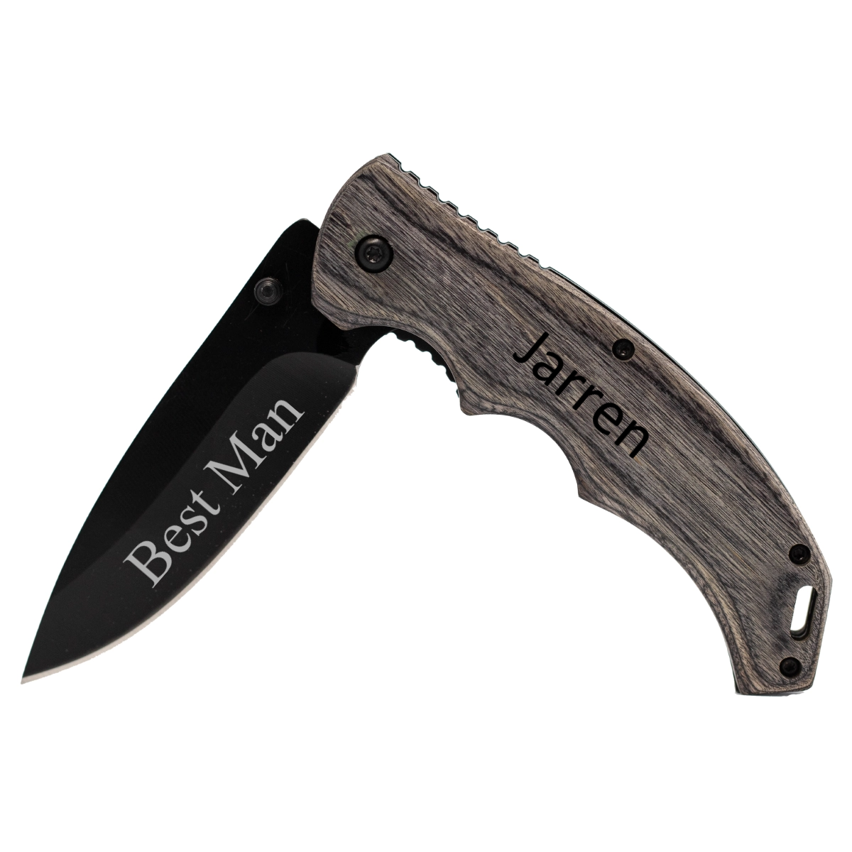 Customized Black Blade Grey Wood Handle Knife