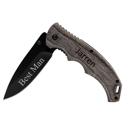 Customized Black Blade Grey Wood Handle Knife