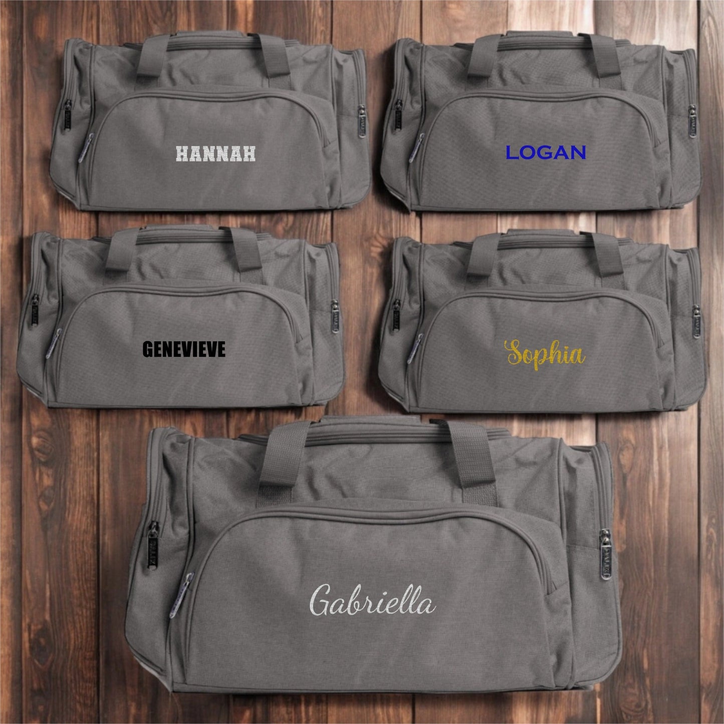 Set of 5 Grey Duffle Bags - Groomsmen Gift