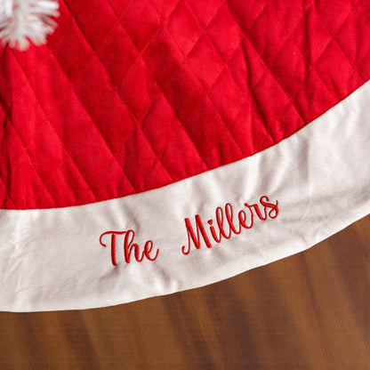 Custom Embroidered Red Velvet Tree Skirt