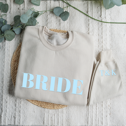 Customized Bride Sweatshirt with Initials on Sleeve