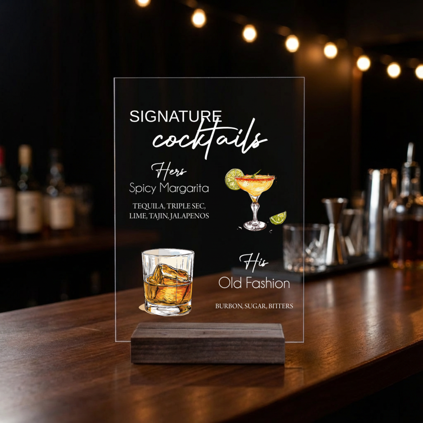 Customized Signature Cocktails Wedding Acrylic Sign