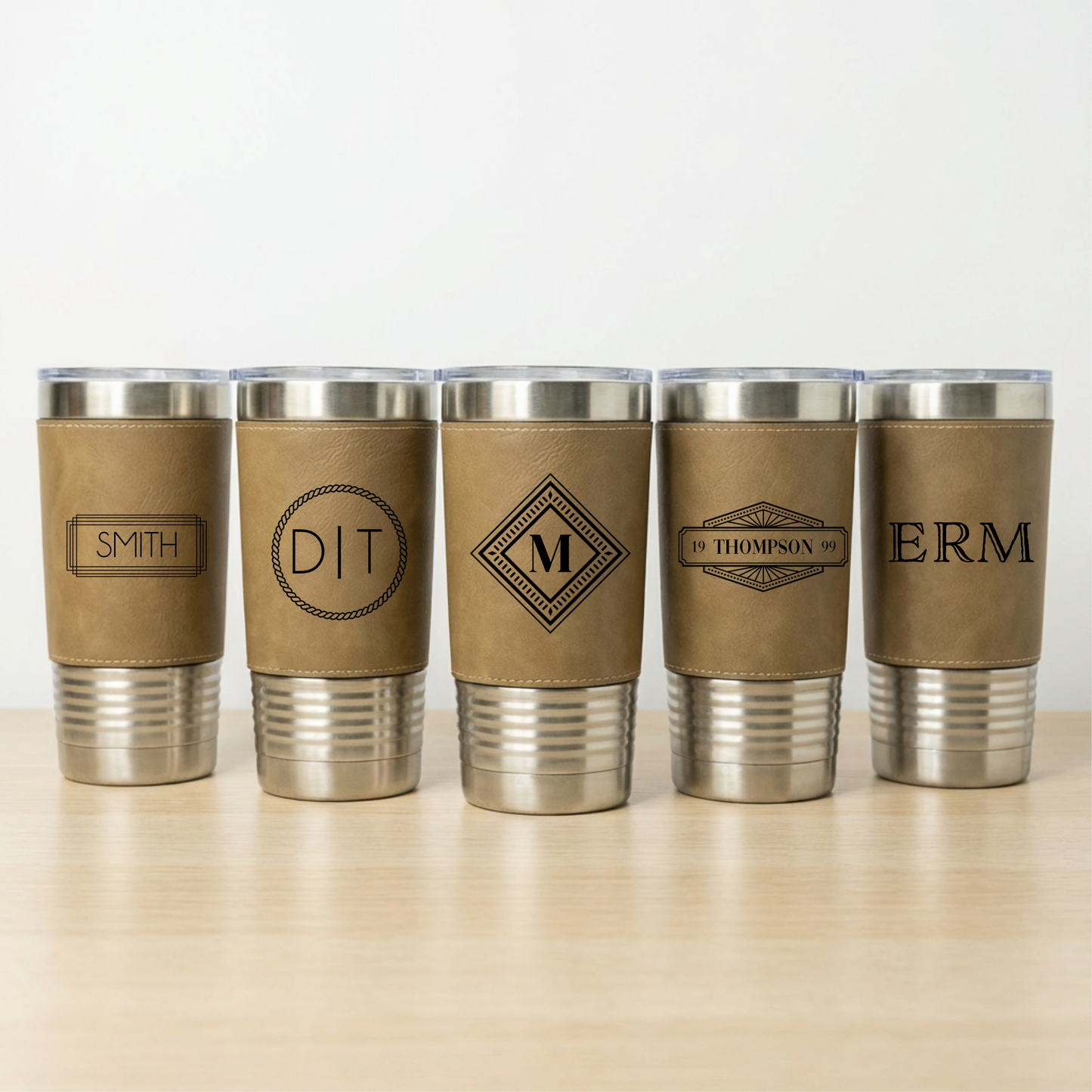 Set of 5 Leather Wrapped Stainless Tumblers - Signature Designs