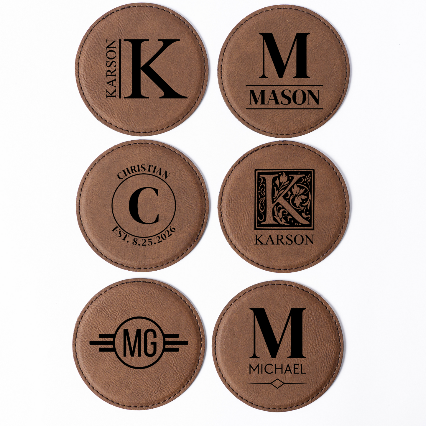 Customized Dark Brown Leather Round Coaster Set