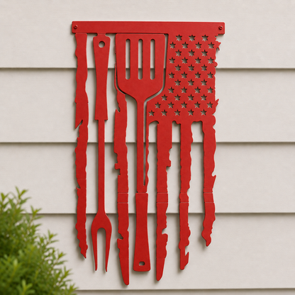 BBQ US Flag Metal Sign
