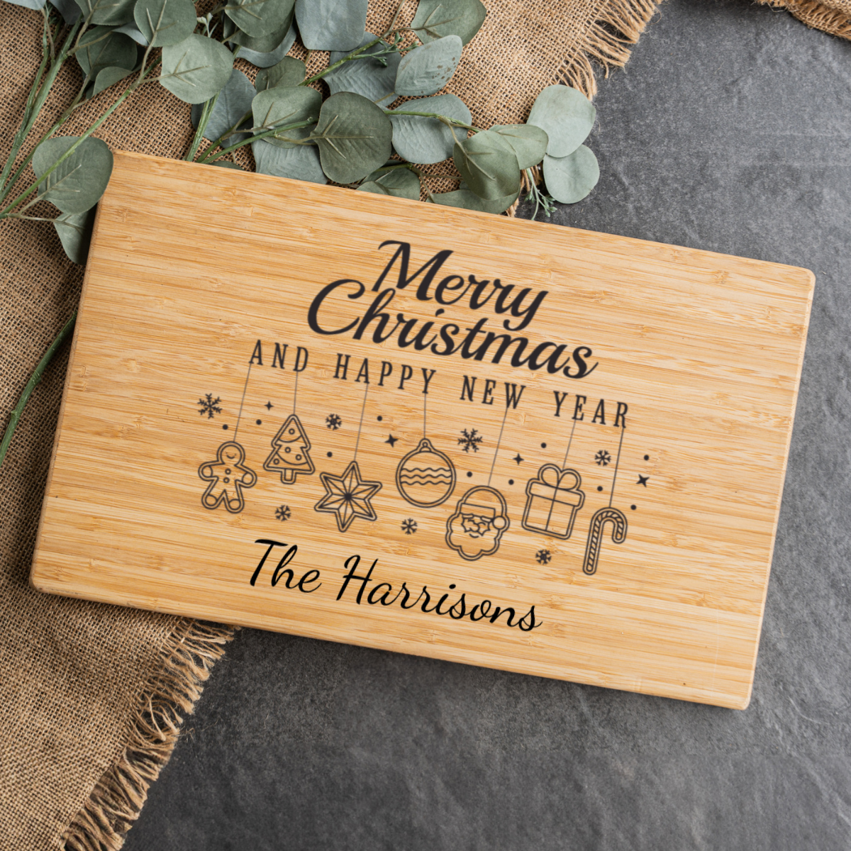 Customized 11x17 Bamboo Cutting Board Merry Christmas