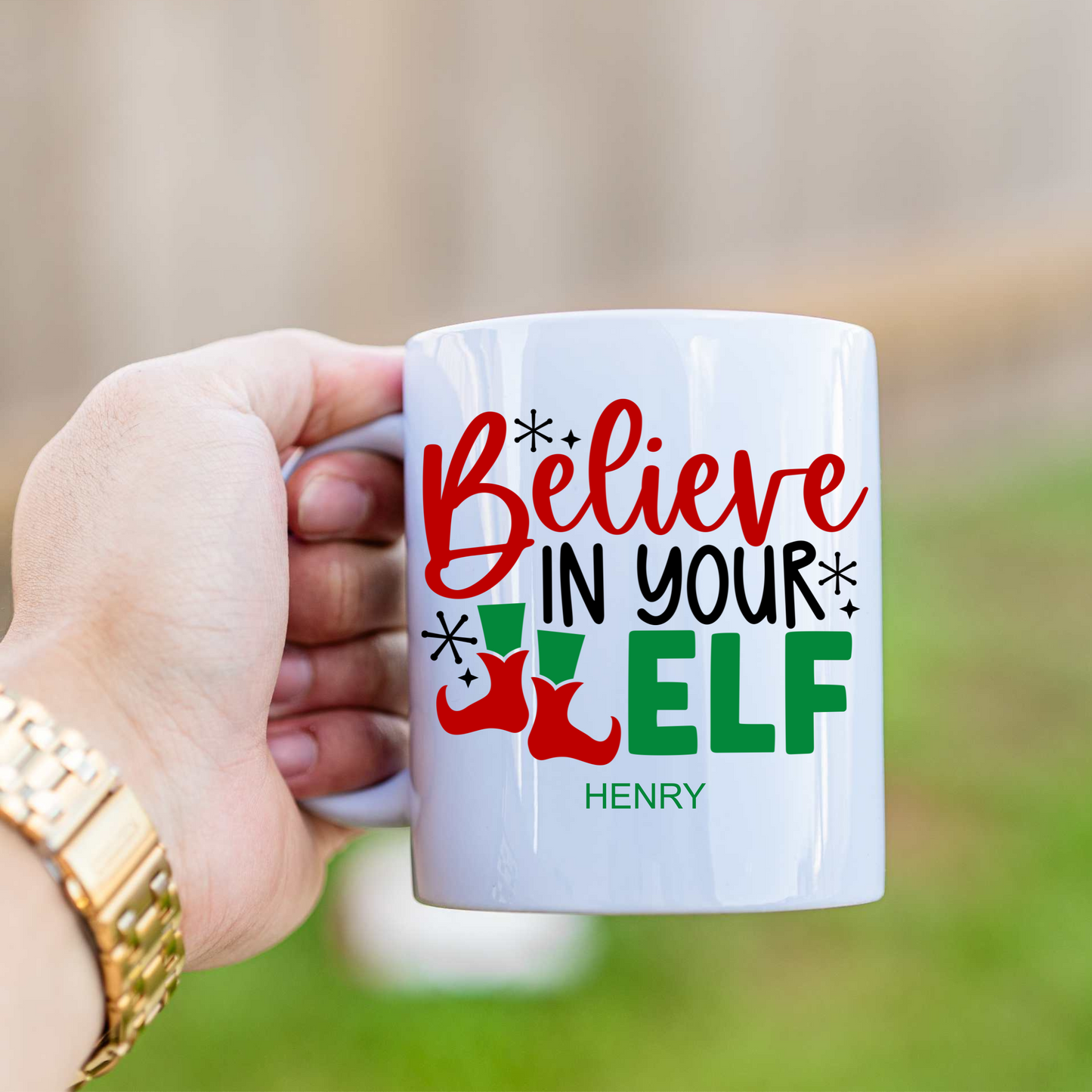 Customized Christmas Elf Mug – Custom Name Holiday Coffee Cup