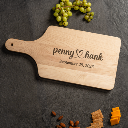 Customized Large Paddle Cutting Boards - Elegant Name & Date Designs